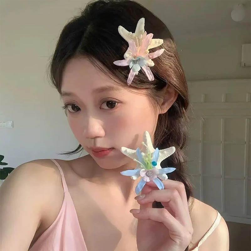 pince cheveux étoile de mer et fleurs – accessoire marine style sirène