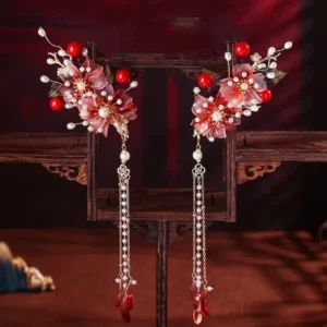 pinces à cheveux mariage style oriental – fleurs rétro & chaînes perles