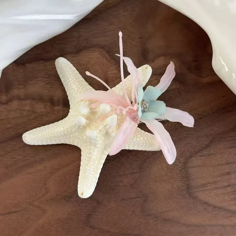 pince cheveux étoile de mer et fleurs – accessoire marine style sirène