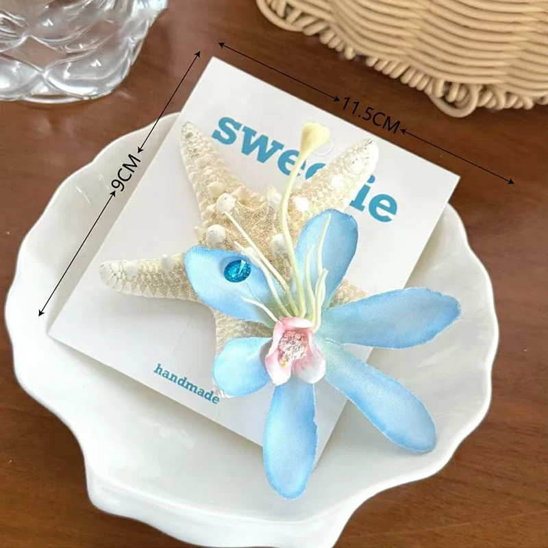 pince cheveux étoile de mer et fleurs – accessoire marine style sirène