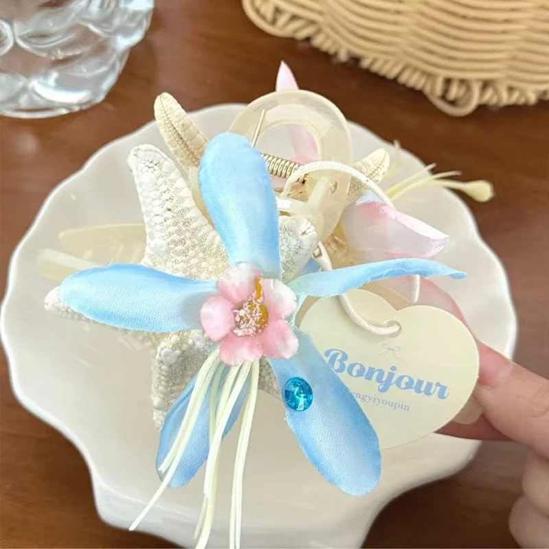 pince cheveux étoile de mer et fleurs – accessoire marine style sirène