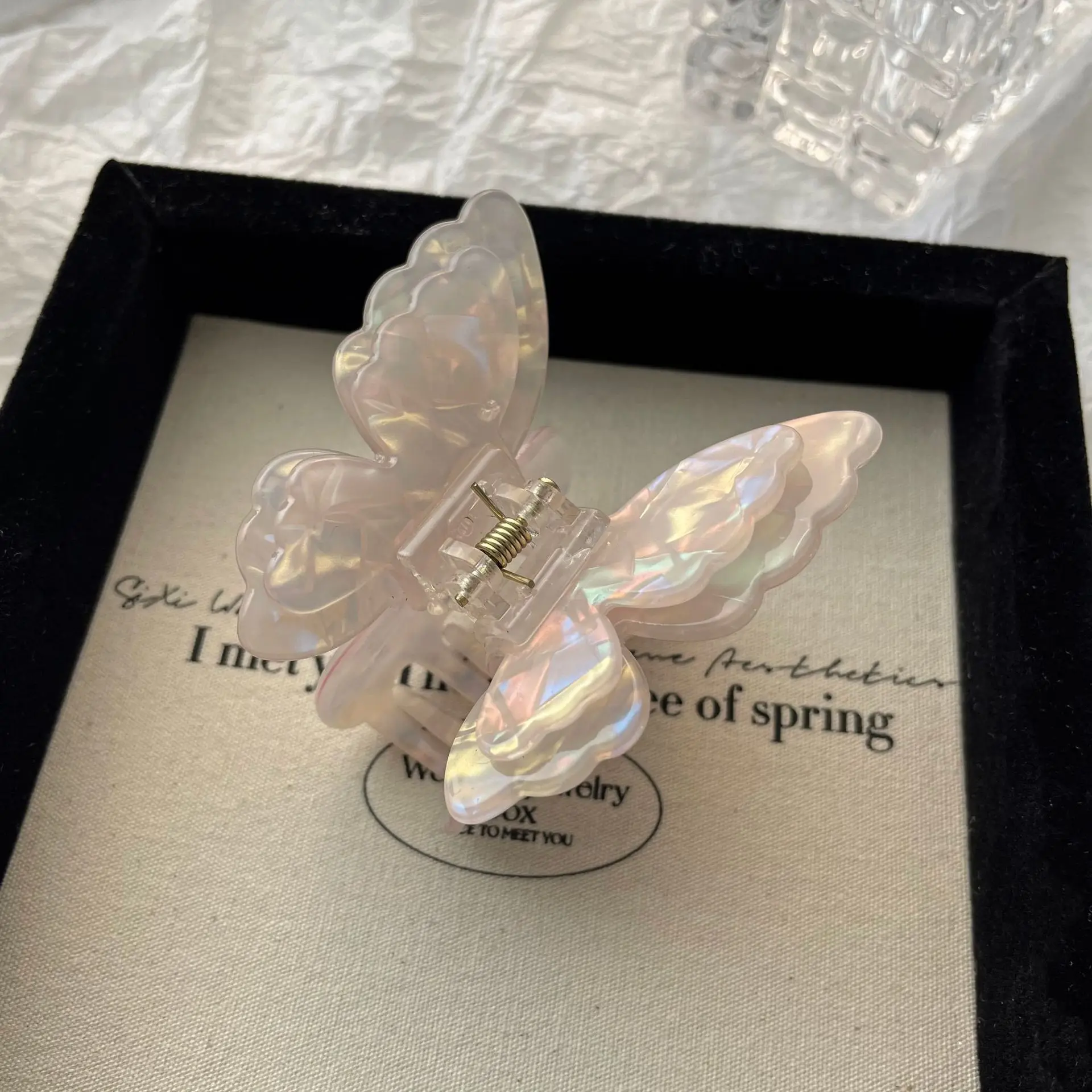 pince à cheveux papillon nacrée – barrette en acétate style féerique