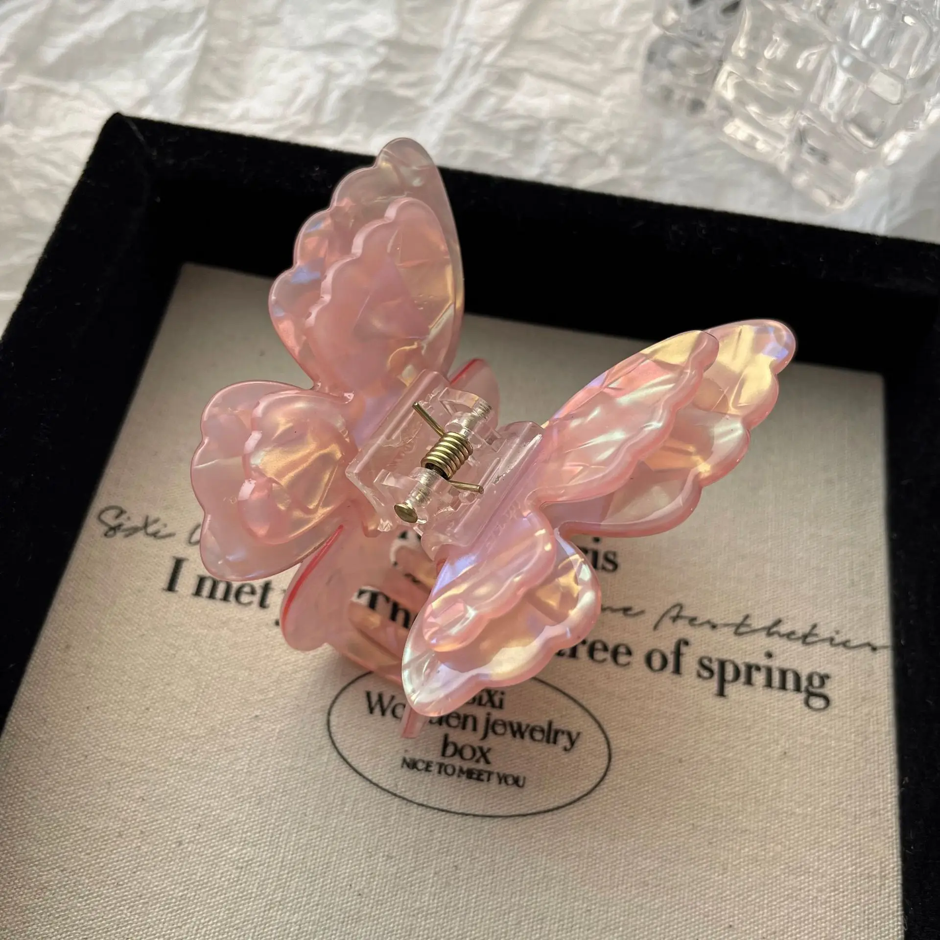 pince à cheveux papillon nacrée – barrette en acétate style féerique