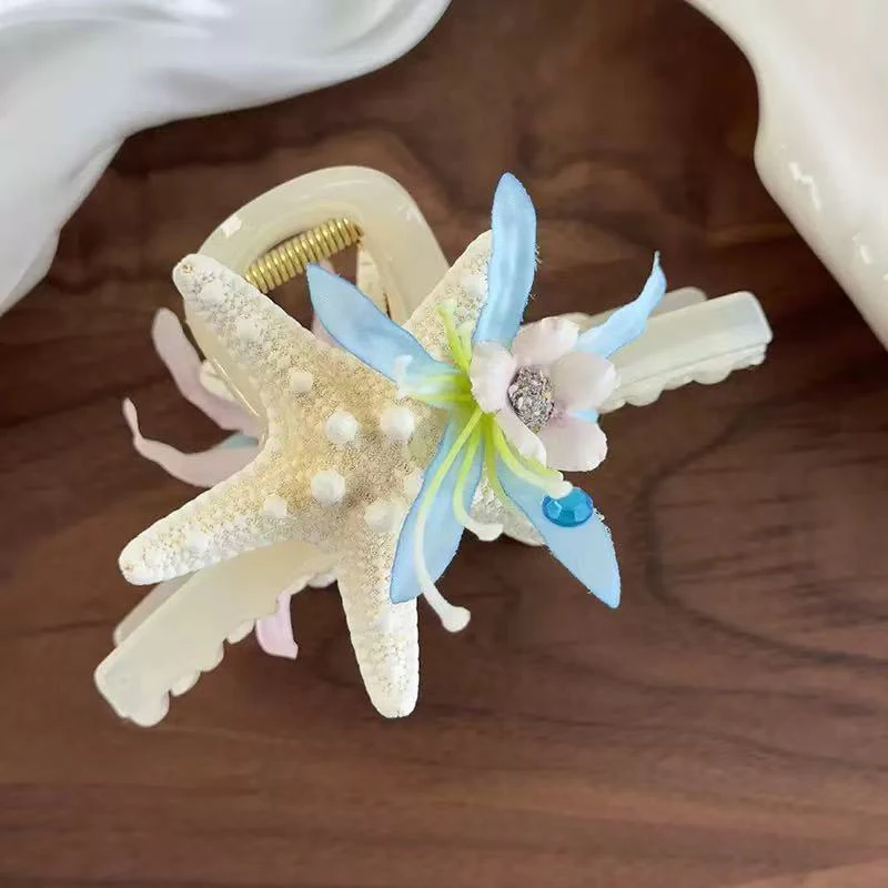pince cheveux étoile de mer et fleurs – accessoire marine style sirène