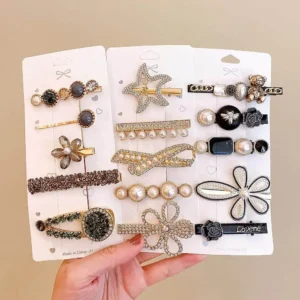 lot de 6 barrettes cheveux strass et perles – style coréen élégant