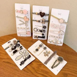 lot de 6 barrettes cheveux strass et perles – style coréen élégant