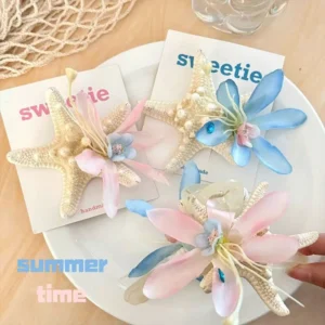 pince cheveux étoile de mer et fleurs – accessoire marine style sirène
