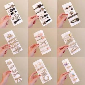 lot de 6 barrettes cheveux strass et perles – style coréen élégant