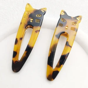 lot de 2 barrettes chat en acétate – pinces à cheveux mignonnes & chic