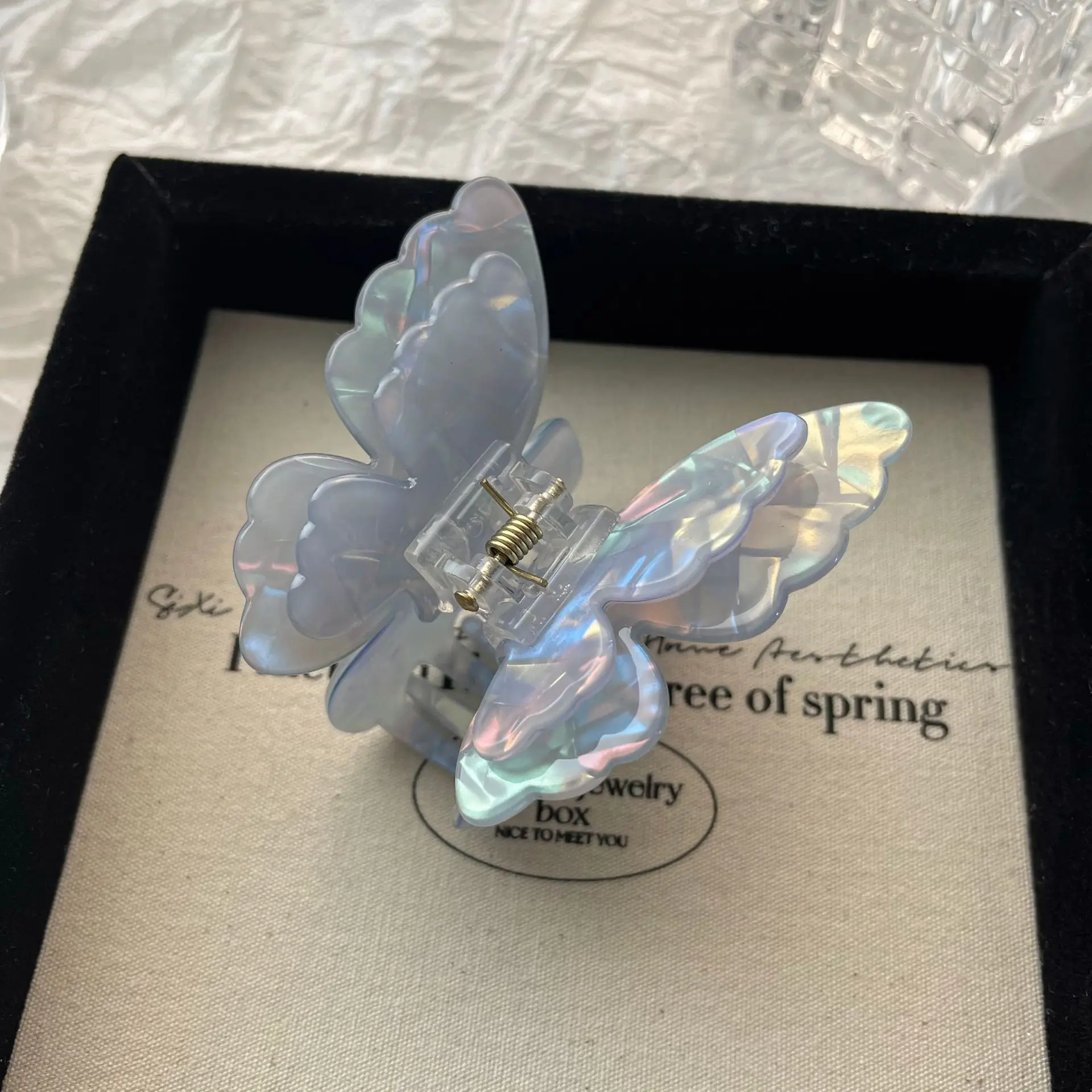 pince à cheveux papillon nacrée – barrette en acétate style féerique