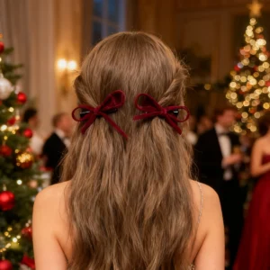 lot de 2 barrettes nœuds en velours rouge accessoire cheveux chic