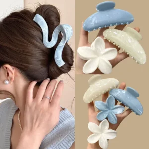 grande pince crabe fleur et ondulée accessoire cheveux marbré chic