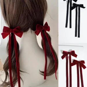 lot de 2 barrettes nœud en velours pinces à cheveux rubans longs