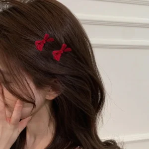 lot de 5 mini barrettes nœuds en velours rouge pinces cheveux fille