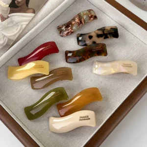 barrette cheveux en acétate ondulée pince écaille de tortue rétro