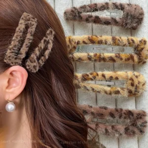 lot 8 barrettes clic clac léopard en peluche accessoires cheveux y2k