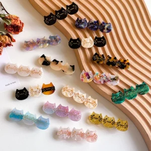 barrette cheveux chat en acétate pince léopard et écaille rétro