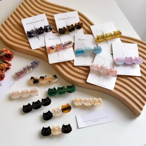 barrette cheveux chat en acétate pince léopard et écaille rétro