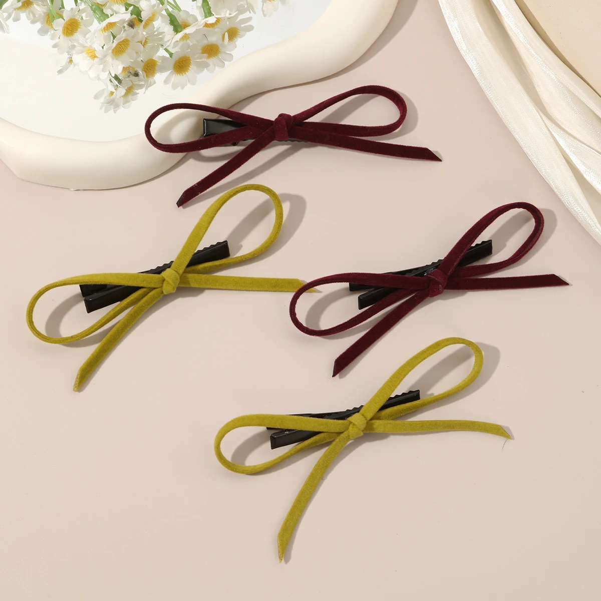 lot de 2 barrettes nœuds en velours rouge accessoire cheveux chic