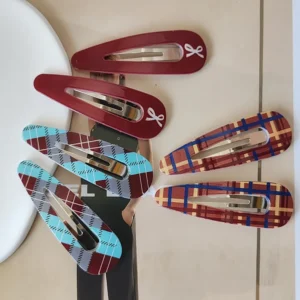 6 barrettes cheveux clic clac à carreaux et nœud look vintage fille