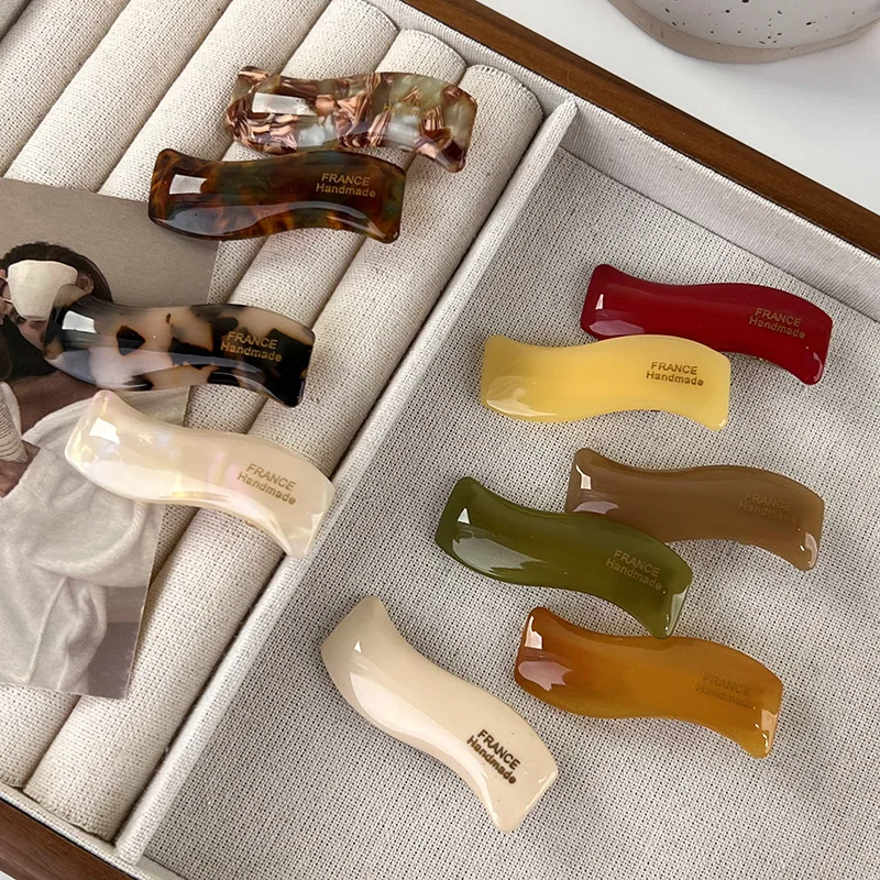 barrette cheveux en acétate ondulée pince écaille de tortue rétro