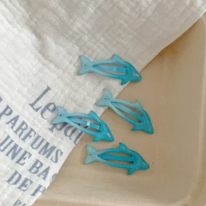 lot de 4 barrettes dauphin bleues pailletées pinces clic clac fille