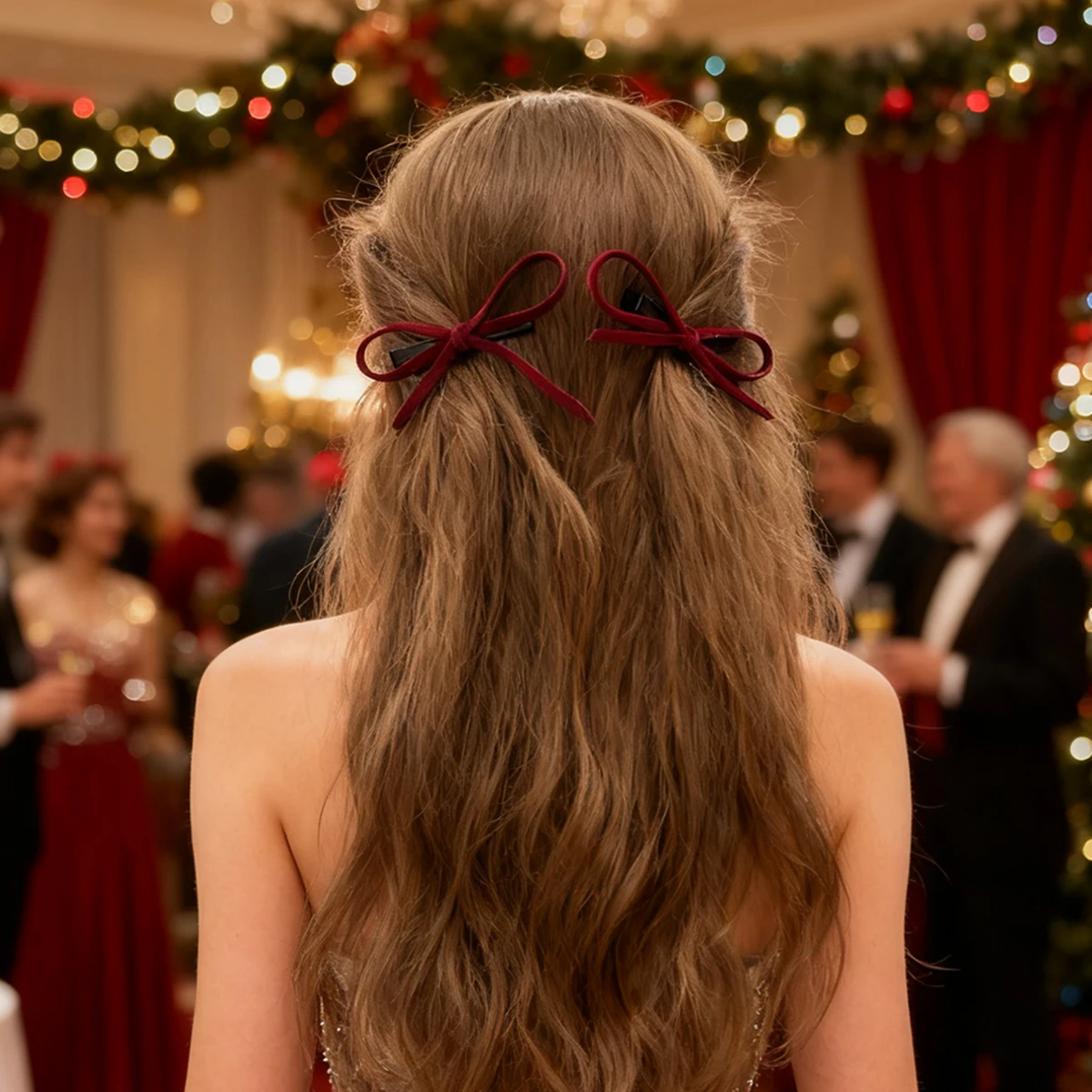 lot de 2 barrettes nœuds en velours rouge accessoire cheveux chic