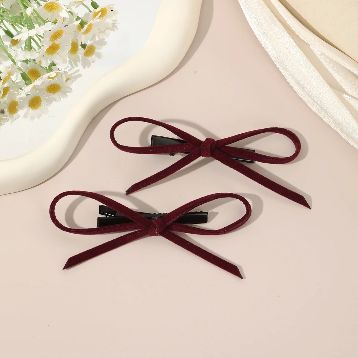 lot de 2 barrettes nœuds en velours rouge accessoire cheveux chic