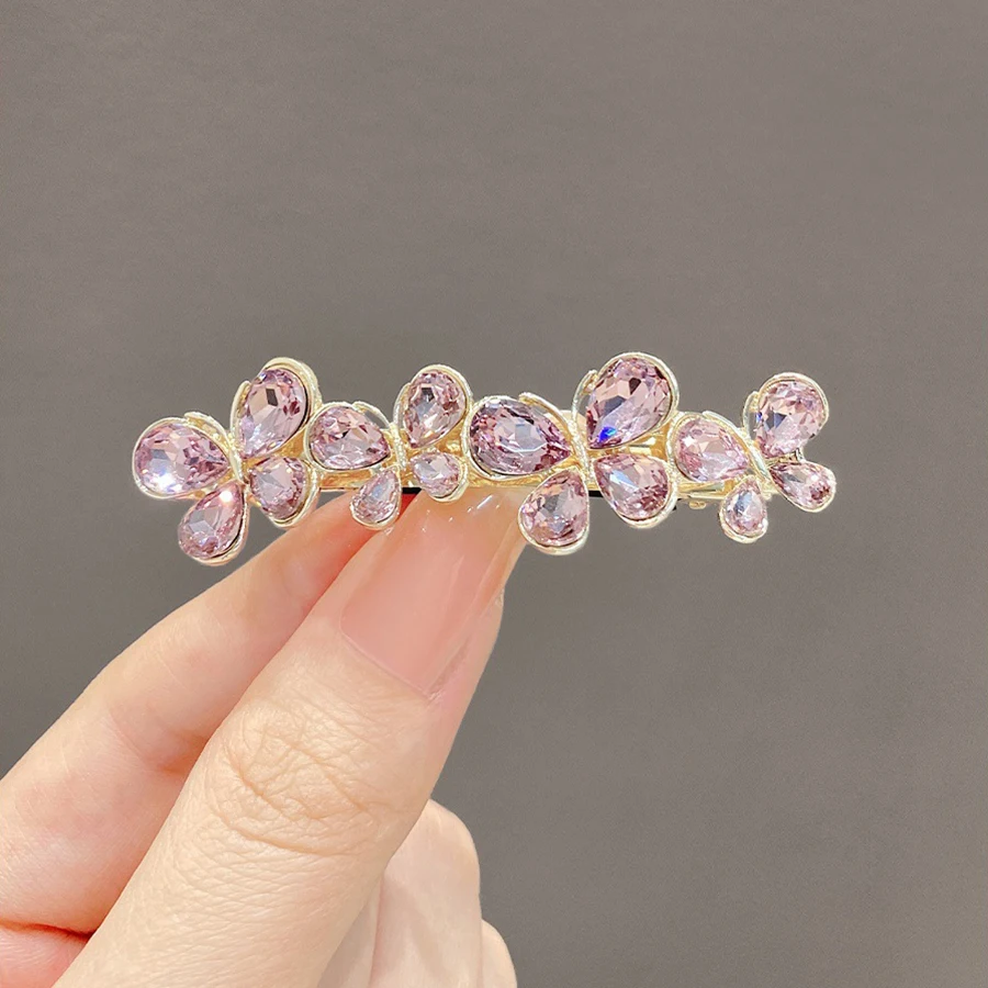 barrette cheveux femme en cristal et perles pince à ressort papillon