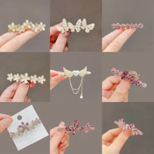 barrette cheveux femme en cristal et perles pince à ressort papillon
