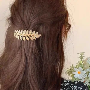 barrette cheveux feuille métal doré pince vintage mariage