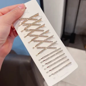 lot de 12 épingles à cheveux strass barrettes fines dorées & argentées