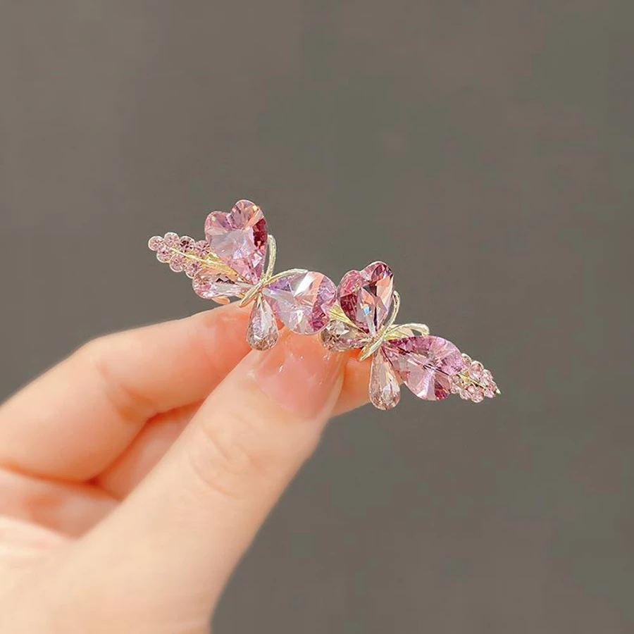 barrette cheveux femme en cristal et perles pince à ressort papillon