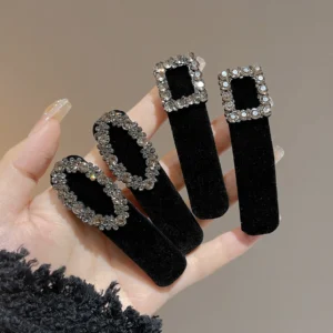 barrette cheveux velours noir et strass style vintage chic