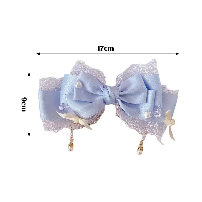 barrette nœud lolita kawaii satin, dentelle et perles