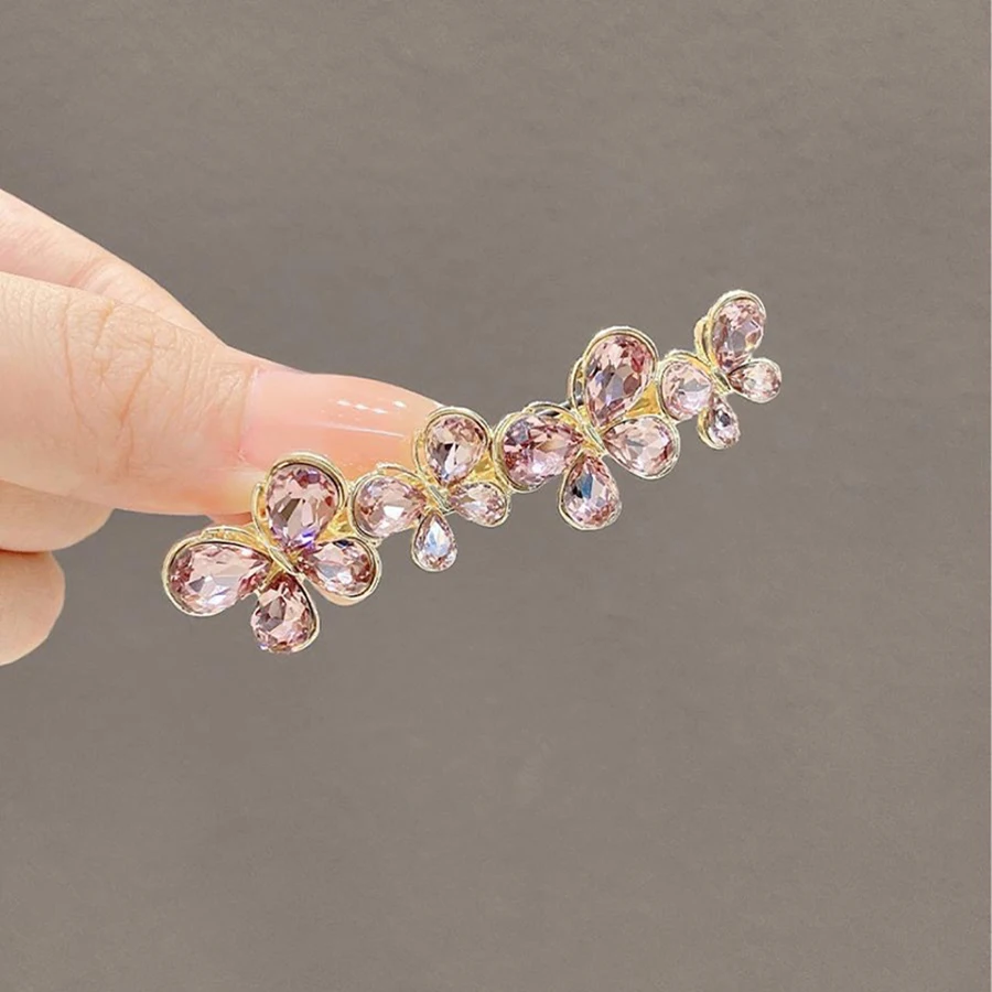 barrette cheveux femme en cristal et perles pince à ressort papillon
