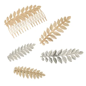 barrette cheveux feuille métal doré pince vintage mariage