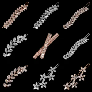 barrette cheveux mariage feuille bijou de tête zirconium et strass