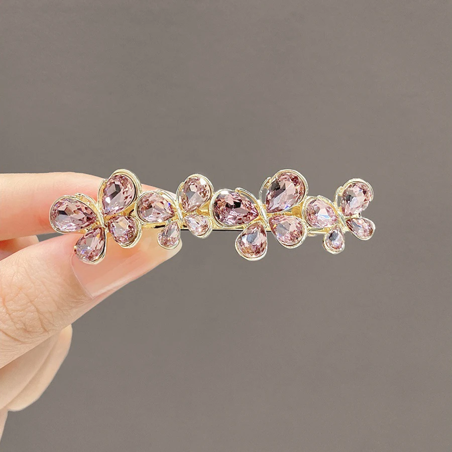 barrette cheveux femme en cristal et perles pince à ressort papillon
