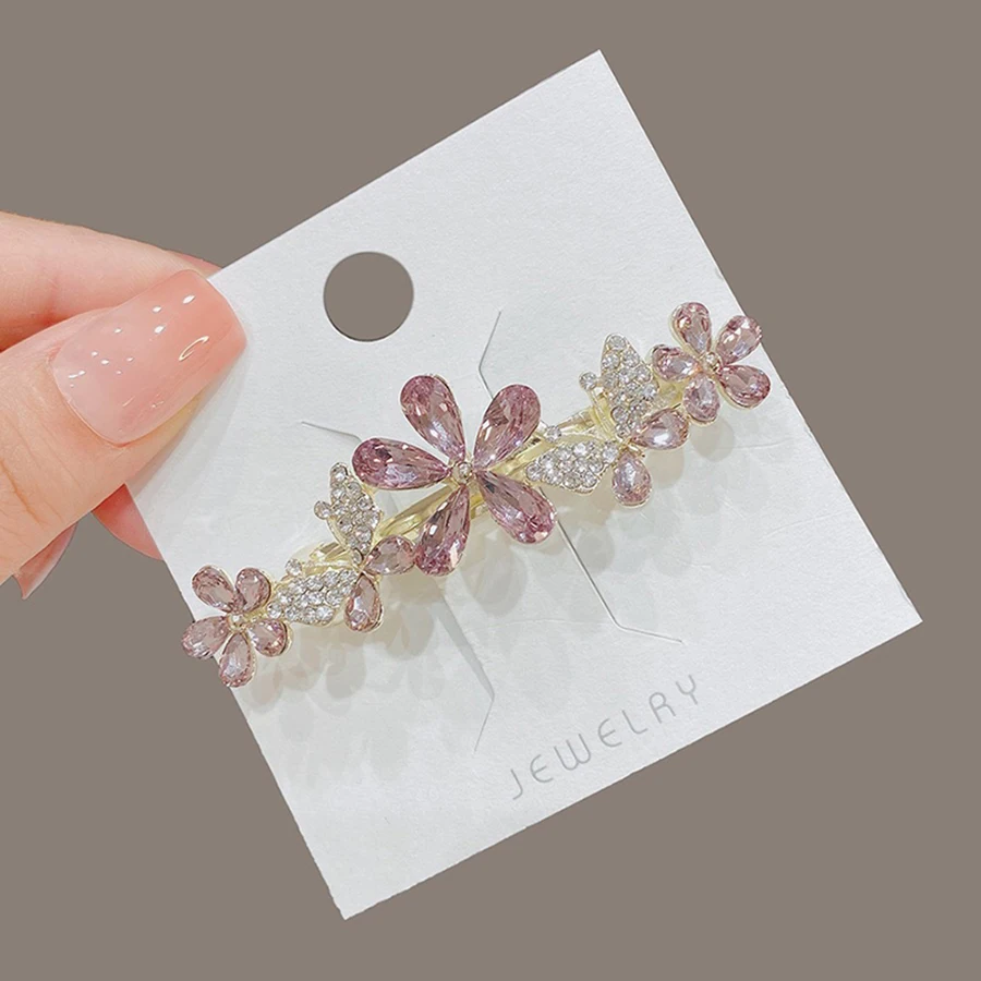 barrette cheveux femme en cristal et perles pince à ressort papillon