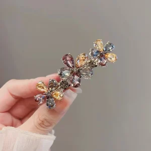 barrette cheveux fleurs en cristaux multicolores style coréen