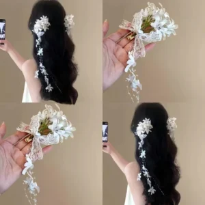 barrette fleurs et pampilles blanches accessoire mariage