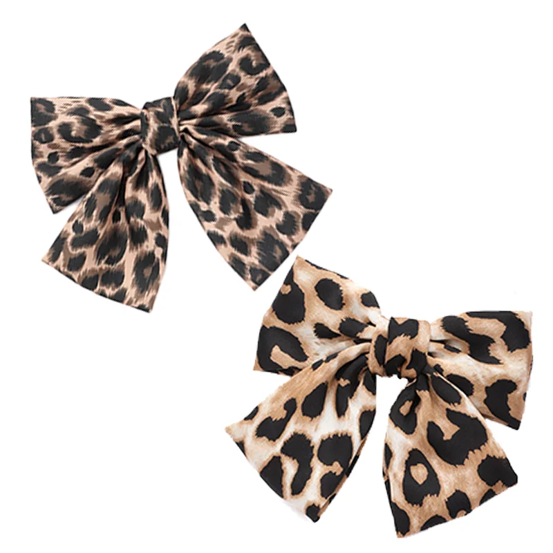 barrette cheveux nœud léopard en tissu pince à ressort tendance