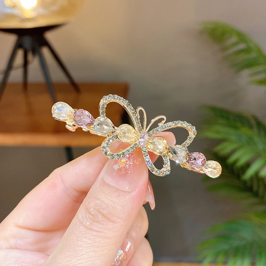 barrette cheveux femme en cristal et perles pince à ressort papillon