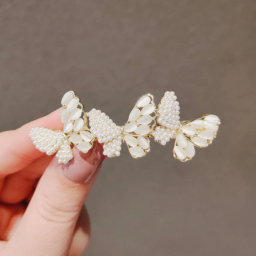 barrette cheveux femme en cristal et perles pince à ressort papillon