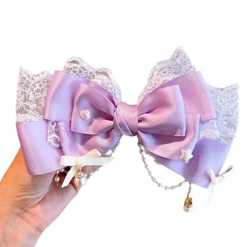 barrette nœud lolita kawaii satin, dentelle et perles