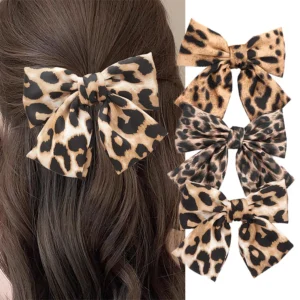 barrette cheveux nœud léopard en tissu pince à ressort tendance
