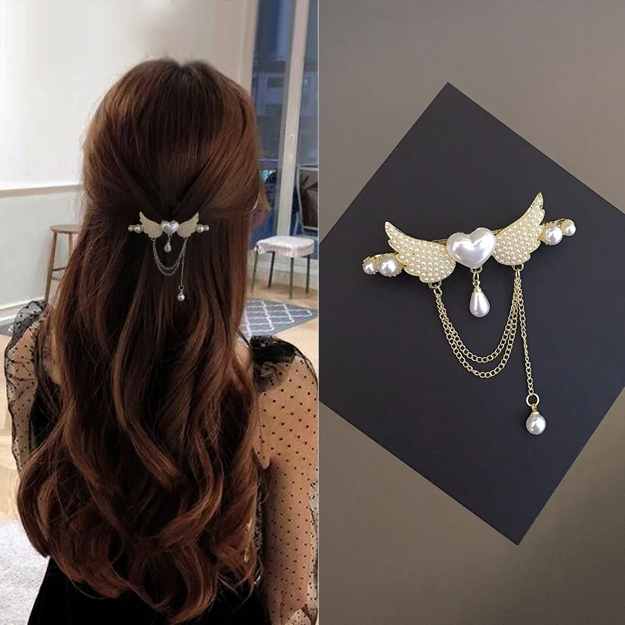 barrette cheveux femme en cristal et perles pince à ressort papillon