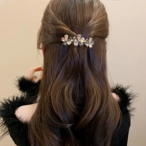 barrette cheveux fleurs en cristaux multicolores style coréen