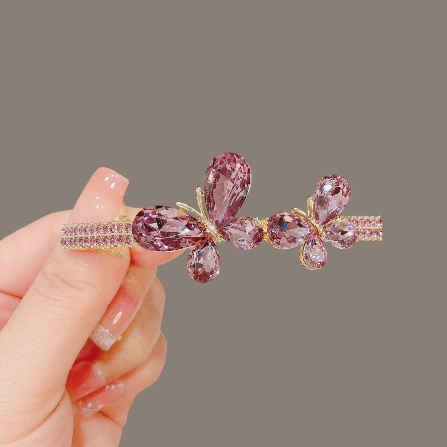 barrette cheveux femme en cristal et perles pince à ressort papillon